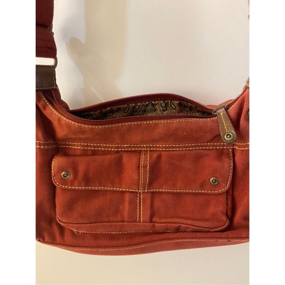 Fossil Burgundy cotton 11x7” zipper snap - Picture 2 of 8